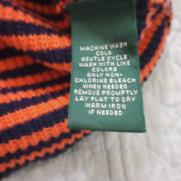 Ralph Lauren Orange Navy Blue Striped Shaker Knit Boat Neck Sweater Size Small - Picture 14 of 15